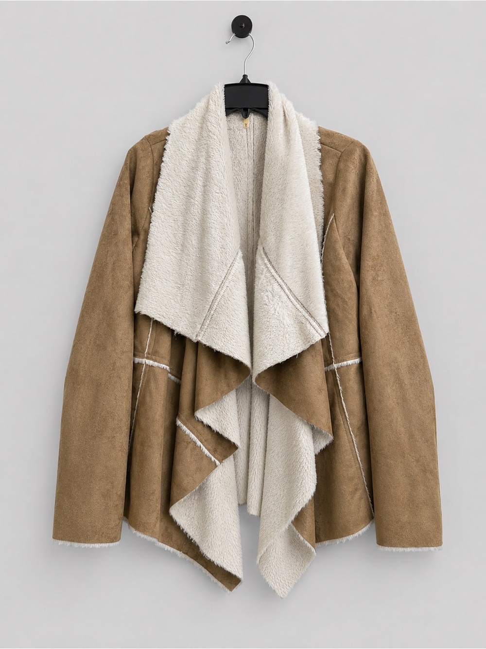 Soprano Tan Faux Suede Teddy Shearling Jacket with Cream Lining
